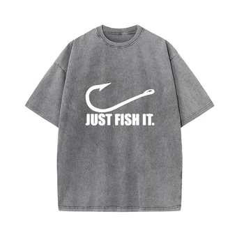 Тениска за бременни с киселинна пране, Лятна реколта модна тениска с графичен дизайн за бременни, Индивидуална тениска Love Fishing Just Fish It със забавна принтом