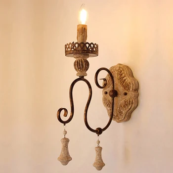 Американското винтажное желязното дърво стенни аплици, Старият селски дървен метален стенен лампа, френски ретро стенни тела във фоайето спални