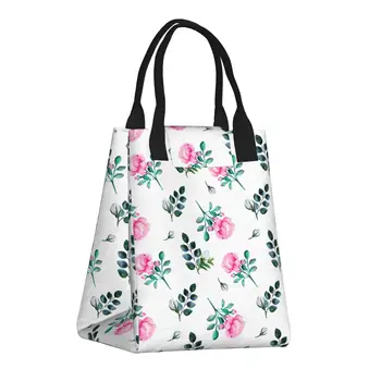 Цъфтят розови рози, голяма модерна чанта за пазаруване с дръжка, множество пазарска чанта, изработена от здрав винтажной памучен плат