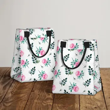 Цъфтят розови рози, голяма модерна чанта за пазаруване с дръжка, множество пазарска чанта, изработена от здрав винтажной памучен плат