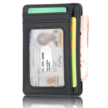 Нов дизайн, тънък кожен портфейл с RFID заключване, държач за кредитни ID-карти, портфейл, джоб за пари, за мъже, жени, Черен, сив, кафяв, модерна чанта