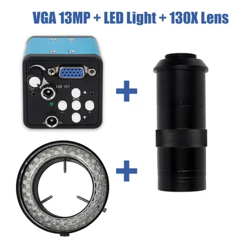 13-Мегапикселова VGA камера за видеомикроскопа 1080P + Увеличение 1-130X С-форма на обектив + лампа с регулируема яркост Big Визия за ремонт телефон