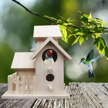 Дървени птичи къщички с 3 дупки, дървени къщички, къщички за птички отвън, Къщичка за рисуване, Декоративна подвесная птичья скворечница за