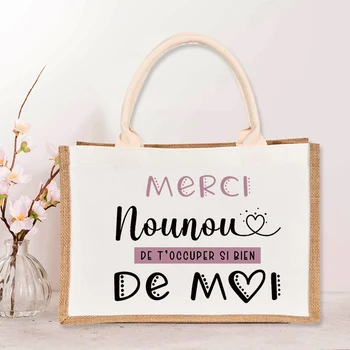 Супер Nounou Чанта-тоут с френски принтом, Дамски Холщовая чанта през рамо, Дамски чанти, торби за Многократна употреба за пазаруване, най-Добрите подаръци за Nounou