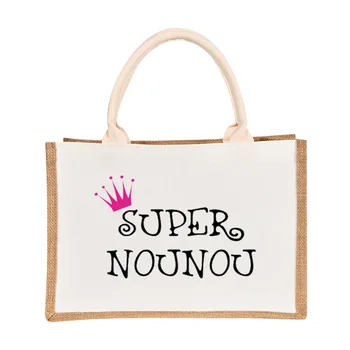 Супер Nounou Чанта-тоут с френски принтом, Дамски Холщовая чанта през рамо, Дамски чанти, торби за Многократна употреба за пазаруване, най-Добрите подаръци за Nounou