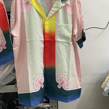 Лятна Розова плажна риза Casablanca с розови принтом, мъжки и Женски Хавайски плажни ризи Casa Blanca, Тениски, Готик облекла, мъжка риза
