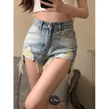 от старите малки дънкови шорти, дамски летни горещи панталони, секси високи монтиране на задните части трапецовидна форма, горещи летни панталони, дамски къси панталони