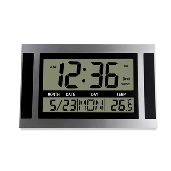 Дигитални стенни часовници с LCD дисплей с много време, Температура, Календар, Будилник, настолни Часовници, Модерен дизайн, Офис, Къща, Сребро