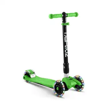 Двухскатный скутер с led подсветка на колела, унисекс, зелен