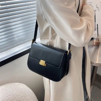Чанта през рамо за жени 2023, Зимни реколта чанта през рамо от изкуствена кожа, Дизайнерски тенденция на чанти и портфейли, черен