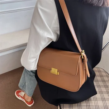Чанта през рамо за жени 2023, Зимни реколта чанта през рамо от изкуствена кожа, Дизайнерски тенденция на чанти и портфейли, черен