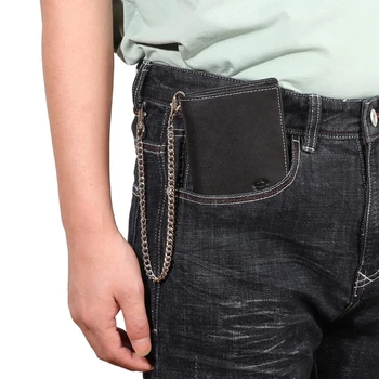 Мъжки Ретро кратък чантата с анти-кражба на веригата RFID заключване, Тънък PU Титуляр за кредитни карти, джоб за монети, Мъжки Бизнес портфейл за пари