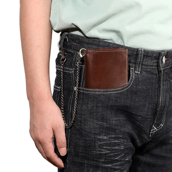 Мъжки Ретро кратък чантата с анти-кражба на веригата RFID заключване, Тънък PU Титуляр за кредитни карти, джоб за монети, Мъжки Бизнес портфейл за пари
