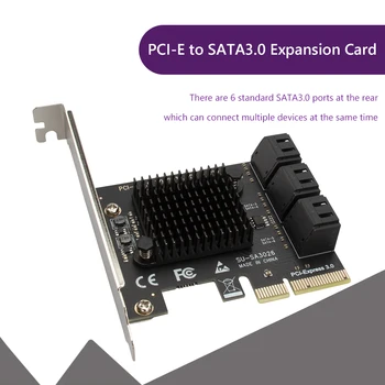 Адаптер SATA PCIe с 6 порта SATA 3.0 за PCI Express x4, карта за разширяване на SATA III за PCI-E 3.0 X4, контролер за твърд диск ASMedia ASM1166