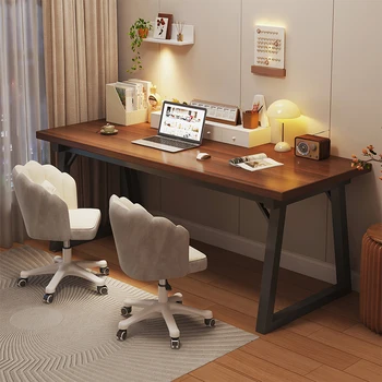 Двойна дълъг бюро, имитация на масив дърво, студентски дом на работния плот, бюро, настолна компютърна маса, прост, модерен бюро