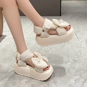 2023 Летни дамски обувки Kawaii Кифла; Модни дамски Ежедневни сандали с дебела подметка 7 см; Ежедневни плажни обувки; Дамски обувки на платформа