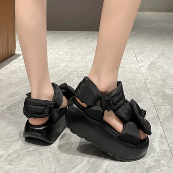 2023 Летни дамски обувки Kawaii Кифла; Модни дамски Ежедневни сандали с дебела подметка 7 см; Ежедневни плажни обувки; Дамски обувки на платформа