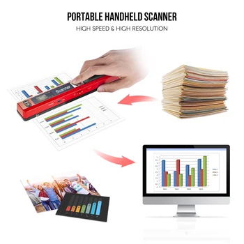 Портативен Ръчен Безжичен скенер Палки Формат A4 Размер на 900 dpi, във формат JPG/PDF с LCD дисплей за Получаване на бизнес документи, Книги, Снимки