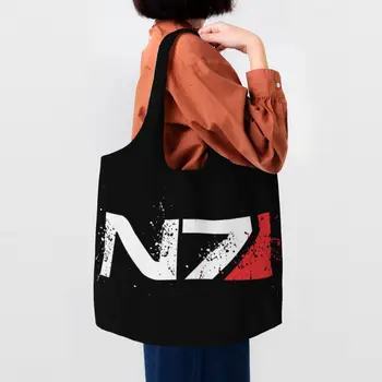 Видеоиграта Mass Effect N7 Чанта за пазаруване с бакалейной една пейка, Дамски военна холщовая чанта за пазаруване, чанта през рамо, чантата е с голям капацитет