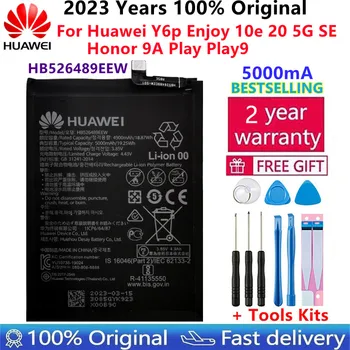 100% Оригинален Нов Батерия 5000 ма HB526489EEW За телефон Huawei Y6p Enjoy 10e 20 5G SE Honor 9A Play Play9A + Комплекти инструменти