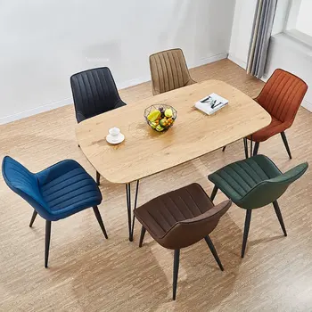 Модерни Прости трапезни столове с облегалка за кухня Nordic Light Луксозен Домашен стол за хранене, Работен плот в хотел Кожени Столове GM