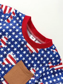 Комплект шорти за малки момчета Gureui, тениска с къс ръкав и принтом в звездната ивица, шорти, летни дрехи
