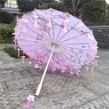 Древна ханьская дрехи, чадър на маслена хартия, танц чадър от копринени тъкани, шоу чонсам, чадър с пискюл и листче, на снимката чадър