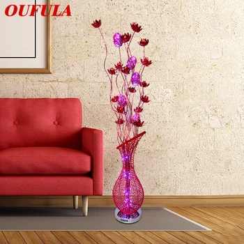 OUFULA, Скандинавски под лампа, Модерно изкуство, Червено цвете, Диван за хол, Спалня, Хотел, led Оригинална декоративна лампа
