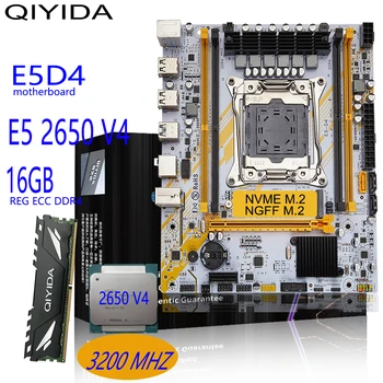 Комплект дънната платка QIYIDA X99 LGA 2011-3 Kit Xeon E5 2650 V4 CPU Процесор с 16 GB оперативна памет DDR4 ECC SSD NVME M. 2 M-ATX D4 E5