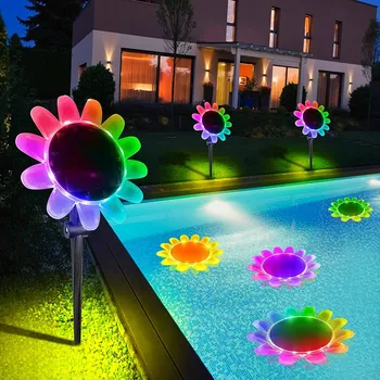 Лампа за басейна със слънчева цвете, led ленти за избелване на вода, промяна на цветове, Водоустойчиви, лампа за чешма с горещ източник, лампа за градинско поляна