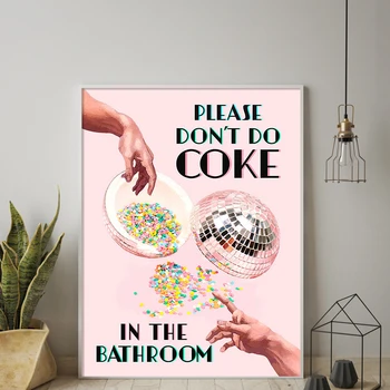 Да Не се консумират Кокаин в банята, щампи, стенно изкуство, живопис върху платно, модерен плакат с диско-топка, ретро Картини за кухня, домашен декор