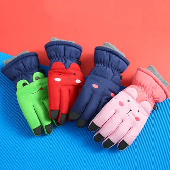Детски Спортни ски ръкавици, Ветроупорен мультяшные ръкавици без пръсти с пълни пръсти, топли сладки снежните ски ръкавици за момичета и момчета, за спорт на открито