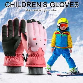 Детски Спортни ски ръкавици, Ветроупорен мультяшные ръкавици без пръсти с пълни пръсти, топли сладки снежните ски ръкавици за момичета и момчета, за спорт на открито