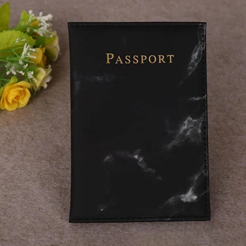 2X Модерен Женски Мъжки калъф за паспорт от изкуствена мраморна кожа, Пътни документи, Притежател на кредитна карта, Малък портфейл, чанта, Черна
