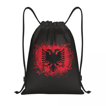 Раница с завязками в ретро стил с флага на Албания, спортна чанта за жени и мъже, чанта за пазаруване с Албанским орел