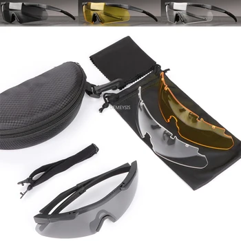 Тактически очила с 3 лещи, Ветроупорен очила за туризъм, Къмпинг, конна езда, Военна игра CS, пейнтбол, спортни защитни очила за бойни изкуства