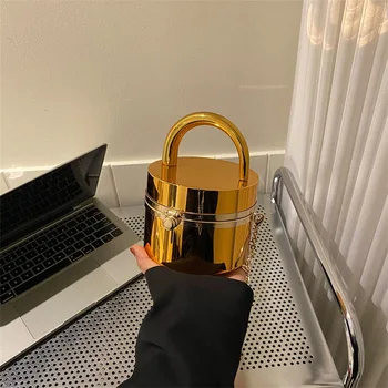 Нова дизайнерска акрилна вечерна дамска чанта във формата на бъчва, Златна Луксозен клатч с горната дръжка, Дамски чанти Високо качество