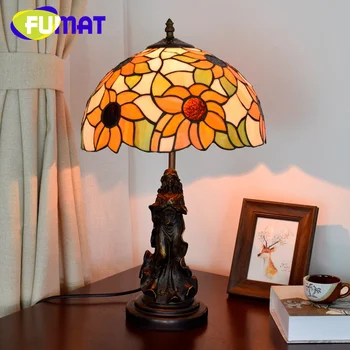 Настолна лампа от витражного стъкло FUMAT Тифани в американския пасторальном стил с подсолнухом в стил арт-деко, трапезария, кабинет, нощно шкафче за спалня, офис лампа