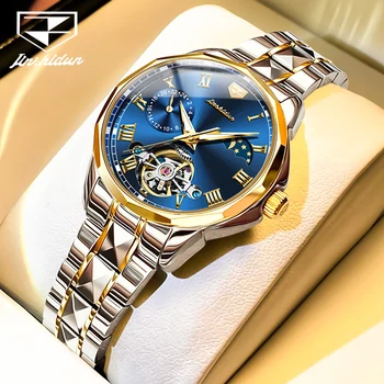 JSDUN 8937 Автоматични механични Дамски ръчен часовник с каишка от неръждаема стомана, модерни водоустойчиви часовници за жени, Календар, фази на Луната