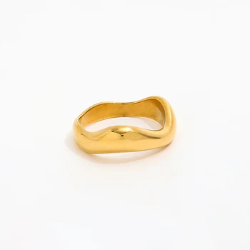Joolim Висококачествена PVD Водоустойчив и не выцветающий, Модерен пръстен с неправилна вълнообразна крива за жени, бижута от неръждаема стомана на Едро