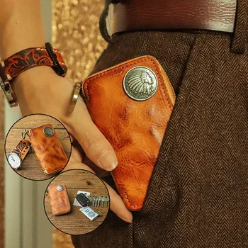 Оригинална чанта за ключове от естествена кожа растително дъбени за мъже, подвесная богат на функции за автомобилна карта с двойно предназначение