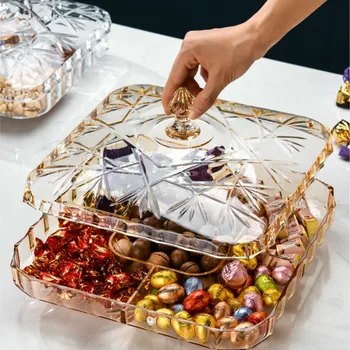 Отделение за чинии със сушени плодове в европейски стил с капак За дома, хол, Пластмасови прозрачни кутии за бонбони MJ708